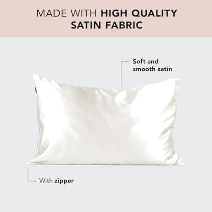 Kitsch Satin Pillowcase with Zipper for Hair & Skin, Softer Than Silk Pillow Cases Standard Size, Wrinkle-Free, Smooth and Cooling Satin Pillow Covers, 19"x26" - Ivory