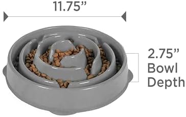 Outward Hound Fun Feeder Slo Bowl, Large Slow Feeder Dog Bowl, 4 Cups, Gray