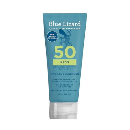 Blue Lizard Kids Mineral SPF 50 Sunscreen Lotion, 100% Mineral, Children’s Sunscreen, Water-Resistant Formula, Paraben-Free, Fragrance-Free, 3 fl oz