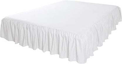 Amazon Basics Lightweight Ruffled Bed Skirt, Classic Style, Soft and Stylish 100% Microfiber with 16" Drop, Machine Washable, Wrinkle Free, Queen, Bright White, Solid