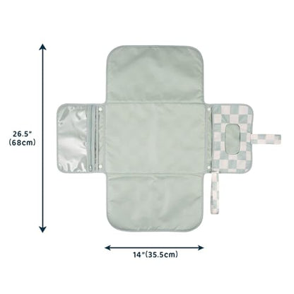 Tiny Twinkle Portable Diaper Changing Pad-Foldable Waterproof Changing Mat&Portable Changing Pad for Travel,Baby Changing Station with Smart Wipes Pocket&Storage (Sage Checkers)