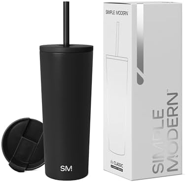 Simple Modern Insulated Tumbler with Lid and Straw | Iced Coffee Cup Reusable Stainless Steel Water Bottle Travel Mug | Gifts for Women Men Her Him | Classic Collection | 24oz | Midnight Black