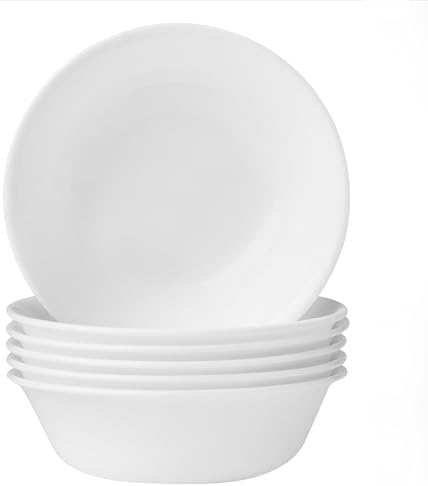Corelle Vitrelle 6-Piece Soup/Cereal Bowl Set Triple Layer Glass and Chip Resistant, 18-Oz Lightweight Round Bowls, Winter Frost White
