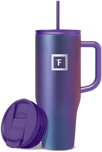 IRON °FLASK Co-Pilot Insulated Mug w/Straw & Flip Cap Lids - Cup Holder Bottle for Hot, Cold Drink - Leak-Proof - Water, Coffee Portable Travel Mug - Aurora, 40 Oz