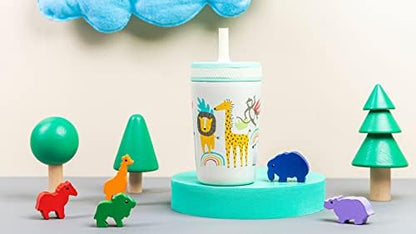 Zak Designs Kelso Toddler Cups For Travel or At Home, 12oz Vacuum Insulated Stainless Steel Sippy Cup With Leak-Proof Design is Perfect For Kids (Safari)