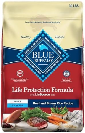 Blue Buffalo Life Protection Formula Adult Dry Dog Food, Helps Build and Maintain Strong Muscles, Made with Natural Ingredients, Beef & Brown Rice Recipe, 30-lb Bag