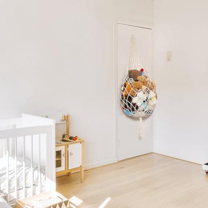 Stuffed Animal Storage Organizers Corner Hanging Net Stuffy Animal Hammock Macrame Toy Display Plush Toy Holder Wall, Kid Bedroom Decor Boho Nursery Playroom Organizer (Cream)