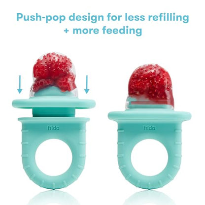 Frida Baby Push Pop Feeder, Baby Fruit Food Feeder to Safely Introduce New Foods, Fresh + Frozen, Silicone, BPA Free, Dishwasher Safe | 3 Count, Teal