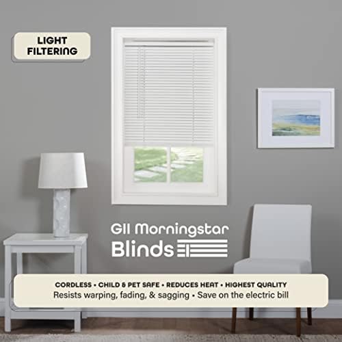 Cordless Light Filtering Mini Blind - 26 Inch Width, 64 Inch Length, 1" Slat Size - Pearl White - Cordless GII Morningstar Horizontal Windows Blinds for Interior by Achim Home Decor