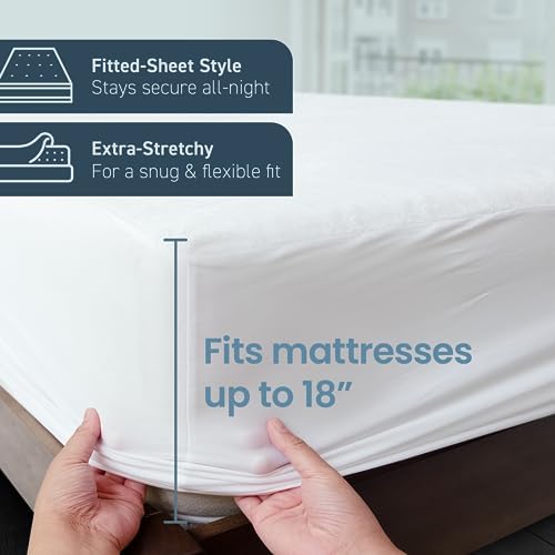 SafeRest Waterproof Queen Size Mattress Protector - Fitted with Stretchable Pockets - Machine Washable Cotton Mattress Cover for Bed