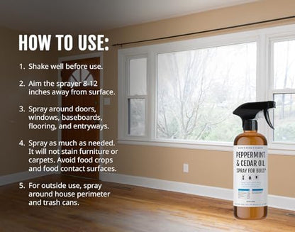 Kate's Home & Garden Peppermint Oil Spray for Bugs, Insects, Spiders. Indoor Repellent Pest Control with Cedarwood Oil (16oz, Natural, Non Toxic)