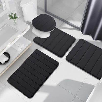 Buganda Memory Foam Bath Mat, 30" x 20", Ultra Soft and Non-Slip Bathroom Rugs, Water Absorbent and Machine Washable Bath Rug for Bathroom, Shower, and Tub, Black