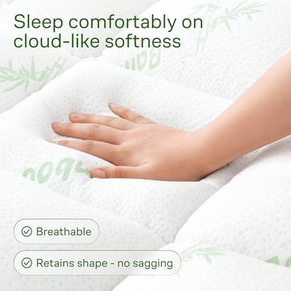 Ultra Soft Queen Size Mattress Topper - Viscose Made from Bamboo Pillow Top Mattress Pad for Back Pain Relief - Naturally Cooling for Hot Sleepers, Green