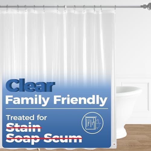 downluxe Set of 2 Waterproof Clear Shower Curtain Liner - PEVA Lightweight Plastic Shower Liner with 3 Magnets, Shower Curtains for Bathroom, 72" x 72", Clear