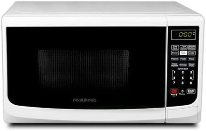 Farberware Countertop Microwave 700 Watts, Cu. Ft. - Microwave Oven With LED Lighting and Child Lock - Perfect for Apartments and Dorms - Easy Clean Grey Interior, Retro White