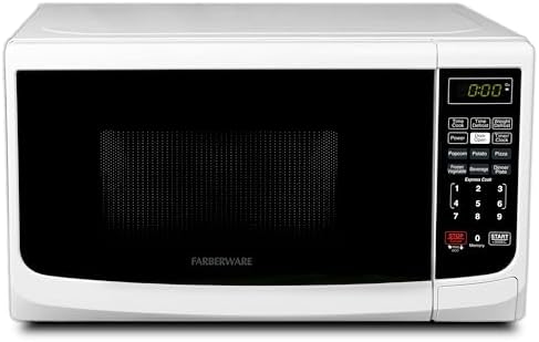Farberware Countertop Microwave 700 Watts, Cu. Ft. - Microwave Oven With LED Lighting and Child Lock - Perfect for Apartments and Dorms - Easy Clean Grey Interior, Retro White