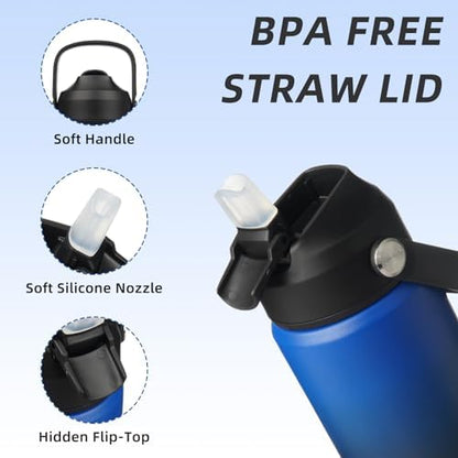 BJPKPK Insulated Water Bottle with Straw Lid, 18oz Thermos Water Bottles, Flex Handle & Non-slip Boot, BPA Free Leak Proof Stainless Steel Metal Thermos, Tumblers, Cups,Black Blue