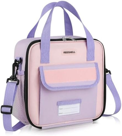 REDSHELL Tactical Lunch Box Kids, Large Insulated Lunch Bag for Girls, Cooler Lunchbag, Square Toddler Lunchbox, Back to School Daycare Lunch Tote Pail with Water Bottle Holder Shoulder Strap, Purple