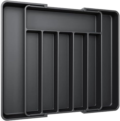 Aujen Silverware Organizer - Expandable Kitchen Drawer Organizer, Adjustable Utensil Organizer, Cutlery Tray for Forks, Knives, Multipurpose Kitchen Organizers and Storage Solution, Black, Large