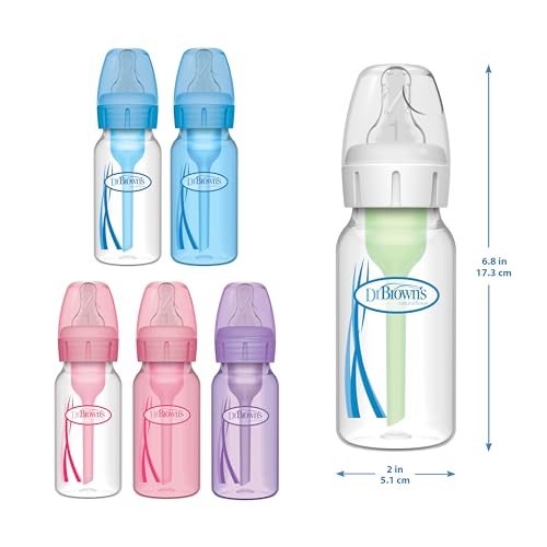 Dr. Brown's Anti-Colic Breast to Bottle Feeding Set with Slow Flow Nipples, Travel Caps, and Silicone Pacifier - Gray