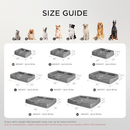 Bedsure Orthopedic Dog Bed Medium Size Dogs - Washable Medium Dog Cat Bed Waterproof, Comfort Pet Couch Sofa with Washable Removable Cover, Pets Bed with Nonskid Bottom, Grey, 28"