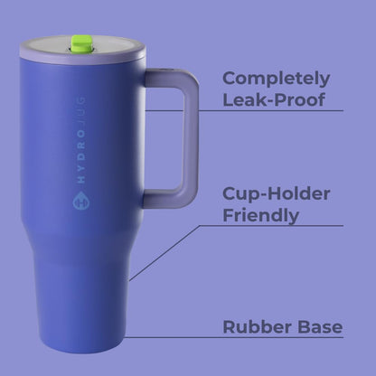 HydroJug Traveler - 40 oz Water Bottle with Handle & Flip Straw - Fits in Cup Holder, Leak Resistant Tumbler-Reusable Insulated Stainless Steel & Rubber Base - Gifts for Women & Men, Lime Rickey