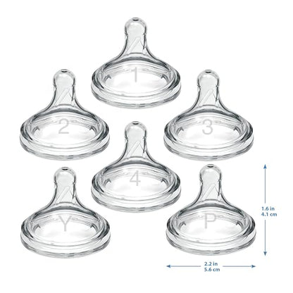 Dr. Brown's Natural Flow Preemie Flow Wide-Neck Baby Bottle Silicone Nipple, Slowest Flow, 0m+, 100% Silicone Bottle Nipple, 6 Pack