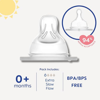 MAM Bottle Nipples Extra Slow Flow Nipple Size 0, for Newborn Babies and Older, SkinSoft Silicone Nipples for Baby Bottles, Fits All MAM Bottles, 4 Count (Pack of 1)