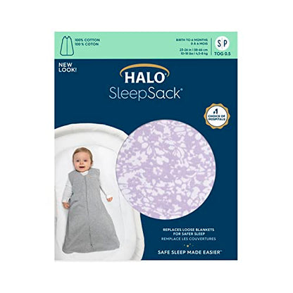 HALO SleepSack, 100% Cotton Wearable Blanket, Swaddle Transition Sleeping Bag, TOG 0.5, Aster Flowers-purple, Medium, 6-12 Months