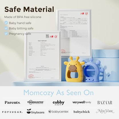 Momcozy Baby Teether Toys | Food Grade Silicone Teething Relief 0-6 Months | Teething Toy 6-12 Months | Baby Essential | Yellow and Blue