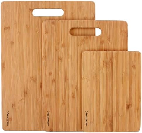 Bamboo Cutting Boards for Kitchen [Set of 3] Wood Cutting Board for Chopping Meat, Vegetables, Fruits, Cheese, Knife Friendly Serving Tray with Handles