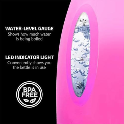 OVENTE Electric Kettle, 1.7L Fast Boiling Water Heater for Coffee or Tea, BPA Free with Water Level Gauge, Auto Shut-Off, Boil-Dry Protection, Indicator Light and Removable Filter, Pink KP72P