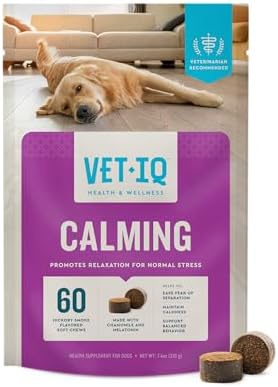 VetIQ Calming Support Supplement for Dogs, Calming Chews Help Manage Stress and Promote Relaxation, Anxiety Relief for Dogs, Made in The USA, 60 Count