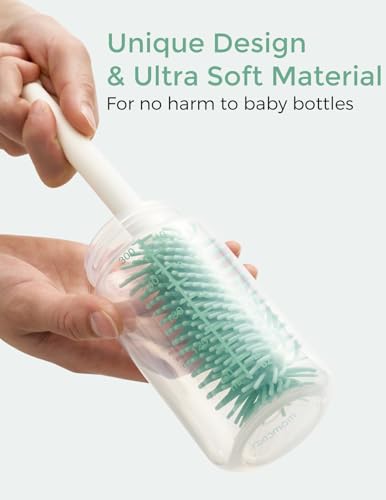 Momcozy Bottle Brush Set - Baby Bottle Cleaner Kit with Silicone Brush, Nipple Brush, Straw Brush, Soap Dispenser, Drying Rack - 7 in 1 Bottle Cleaning Tool for Home and Travel
