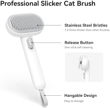 Aumuca Cat Brush for Shedding, Cat Brushes for Indoor Cats, Cat Brush for Long or Short Haired Cats, Cat Hair Brush Cat Grooming Deshedding Brush for Dog Kitten Horse Massage Removes Loose Fur, White