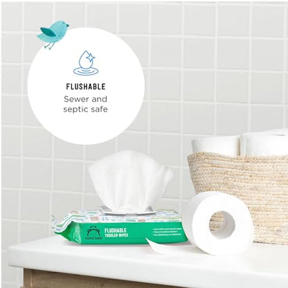 Amazon Brand - Mama Bear Toddler Toilet Wipes, Fragrance Free, Plant-Based Hypoallergenic, 336 Count, 8 Packs of 42