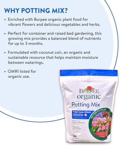 Burpee, 9 Quarts | Premium Organic Potting Natural Soil Mix Food Ideal for Container Garden-Vegetable, Flower & Herb Use for Indoor Outdoor Plant