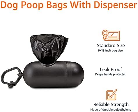 Amazon Basics Dog Poop Bags with Dispenser, 900 Count, Enhanced for Guaranteed Leakproof, Unscented, Includes Leash Clip