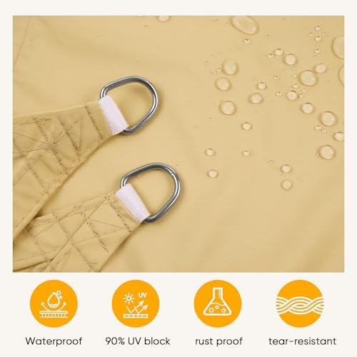 Shade&Beyond Waterproof Sun Shade Sail, 9'x19' Sand Rectangular, UV Resistant Rain Canopy, Curved Edges Shade Cloth for Garden Yard Activities (We Make Custom Size)