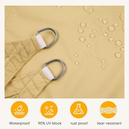Shade&Beyond Waterproof Sun Shade Sail, 9'x19' Sand Rectangular, UV Resistant Rain Canopy, Curved Edges Shade Cloth for Garden Yard Activities (We Make Custom Size)