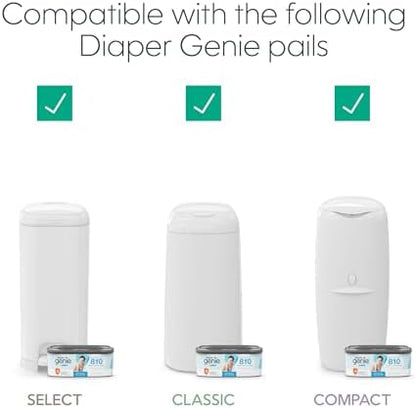 Diaper Genie Jumbo Square Refill, with Continuous Film, can Hold up to 810 Newborn-Sized Diapers per Refill.