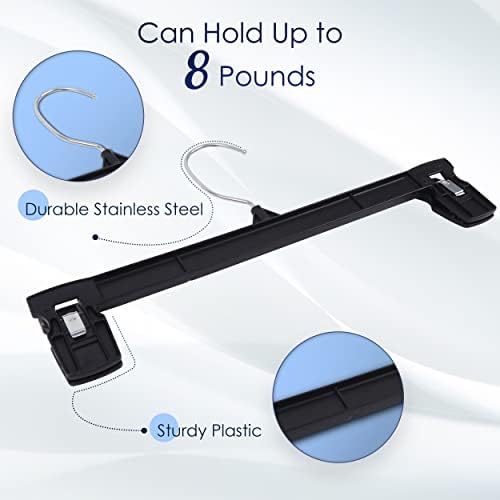 Hanger Central 30 Pack Pants Hangers – 12 Inch Slim Plastic Clothes Hangers with Clips for Skirts, Shorts & Trousers – Non Slip Grip, Heavy Duty Space Saver with Swivel Hook – Black Closet Organizer