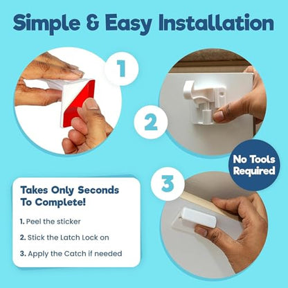 Upgraded Invisible Baby Proofing Cabinet Latch Locks (10 Pack) - No Drilling or Tools Required for Installation, Works with Most Cabinets and Drawers, Works with Countertop Overhangs, Highly Secure