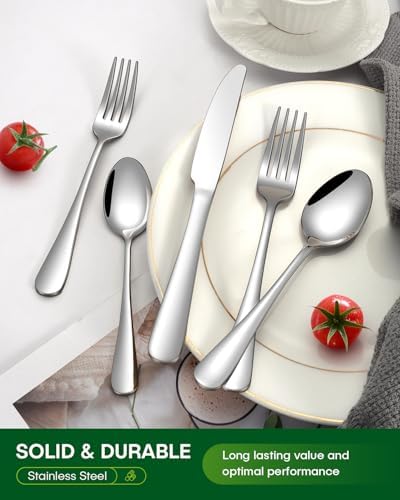 20 Piece Silverware Set, Stainless Steel Flatware Set for 4 Food Grade Cutlery Utensil Set Include Knife Fork Spoon Mirror Polished Dishwasher Safe