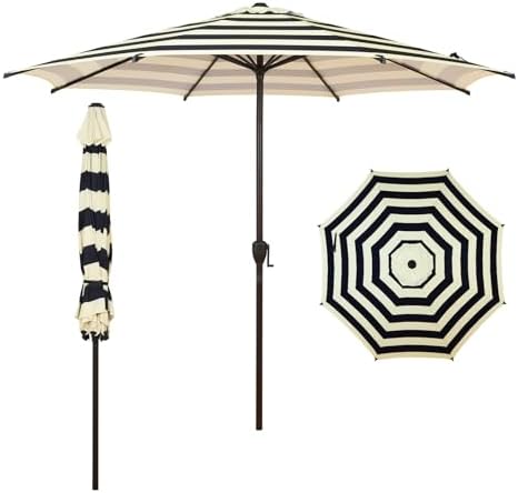 Abba Patio 9FT Lyon Outdoor Patio Umbrella Outdoor Table Umbrella with Push Button Tilt and Crank Market Umbrella 8 Sturdy Ribs UV Protection Waterproof for Garden Deck Backyard Pool, Stripe