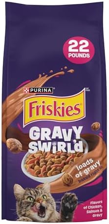 Purina Friskies Dry Cat Food Gravy Swirl'd With Flavors of Chicken, Salmon and Gravy - 22 lb. Bag