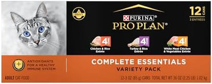 Purina Pro Plan Gravy, High Protein Wet Cat Food Variety Pack, Complete Essentials Chicken and Turkey Favorites - (2 Packs of 12) 3 oz. Cans