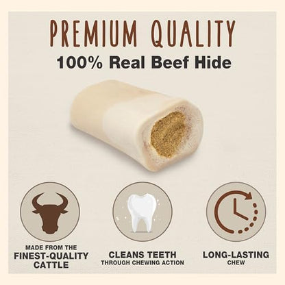 Cadet Stuffed Shin Bones - Highly Digestible, High Protein, Long-Lasting Dog Chew Bone for Aggressive Chewers, Supports Dental Health, - Peanut Butter Flavor, Small (3 Count)