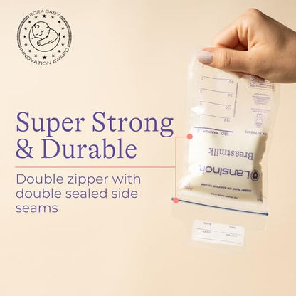 Lansinoh Breastmilk Storage Bags, 200 Count Value Pack, Baby Essentials, Fast Freeze & Thaw Breast Milk Bags for Baby Bottle Feeding, Superior Strength & Stretch, 6 Ounce