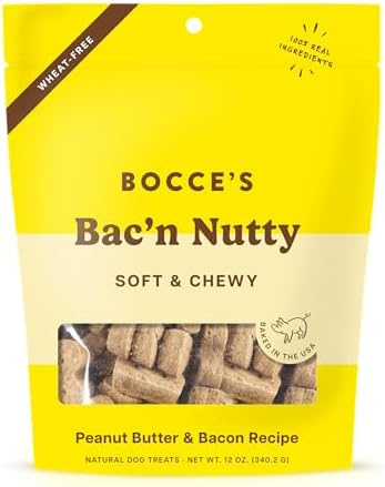 Bocce's Bakery Bac'n Nutty Soft & Chewy Dog Treats, Wheat-Free PB & Bacon Flavored All Natural Limited Ingredient Oven Baked Cookies for Dogs, 12 oz